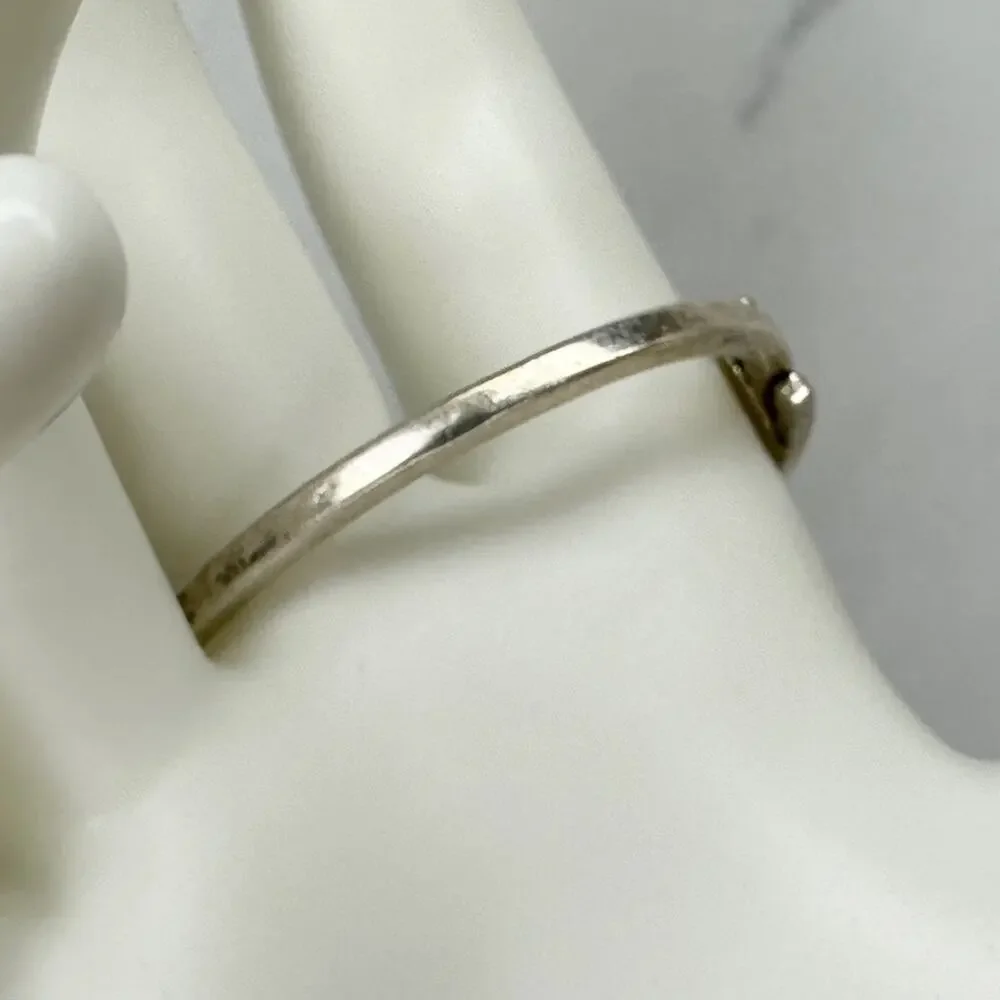 Vintage Abalone Pink Inlay Silver Tone Child Hinged Bangle Bracelet ✨
